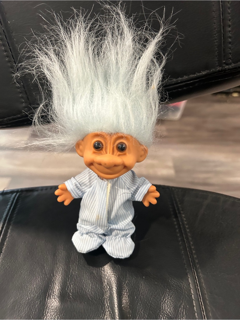 Trolls Brand Vintage Troll Doll with Light Blue Hair and Blue Striped Outfit
